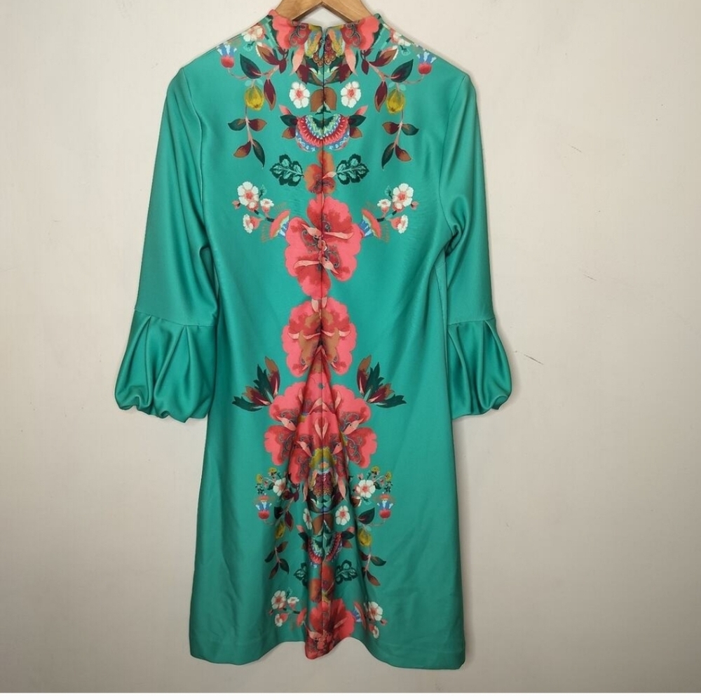 Floral Teal Dress with Pink Accents Size L By New York And Company - Picture 5 of 8